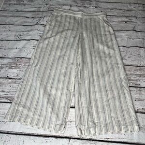 Max Studio High Waisted  Striped Cropped Linen Pants Size L